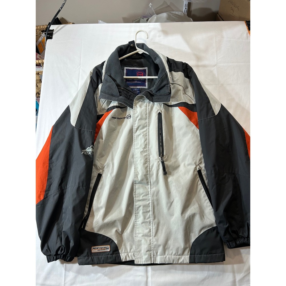 Free Country FCXtreme Mens Large Grey Orange Colorblock Fleece Lined Ski Jacket